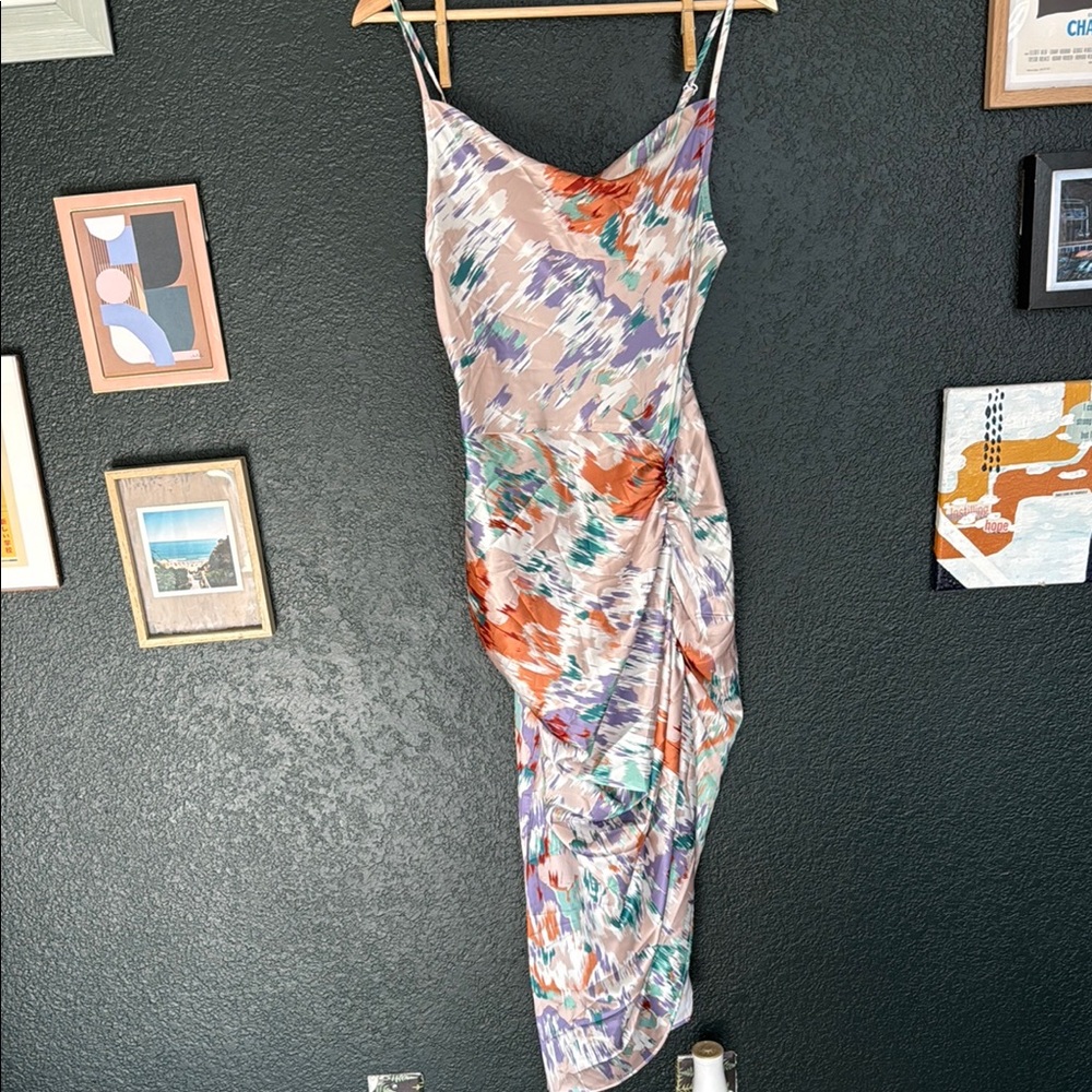 Cider Orange and Blue Asymmetrical Cocktail Dress